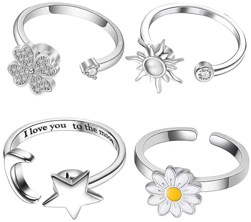 Generisch Rotierender Fidget Ring 4 Teile Moderne Offene | Frauen Fidget Drehende Ringe Für Jugendliche, Erwachsene, Damen, Mädchen, Schwestern, Freundin, Bühne, Versammlung, Cosplay,