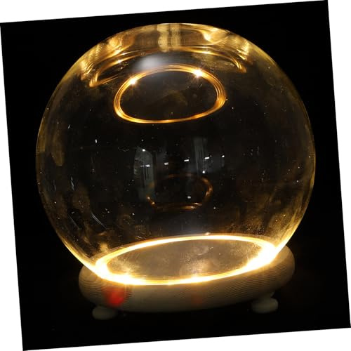Operitacx Dôme en Verre Lumineux pour Plantes Artificielles Socle en Bois, Protection la Poussière, Décoration Élégante pour Fête ou Présent