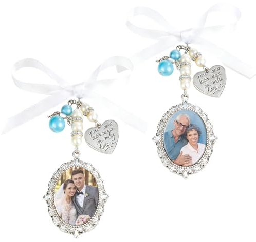 WBW Personalisierter Brautstrauß Anhänger mit Foto Vintage Ovaler Fotoanhänger, Geschenk für Hochzeit Bräutigam Braut Mutter Vater