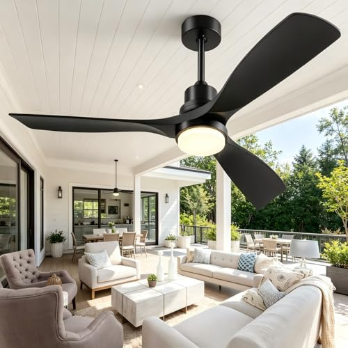 132cm Ventilador De Techo Con Luz Y Mando Motor Dc Silencioso 3aspas Negro | Ventilador De Techo Con Luz Silencioso Exterior Temporizador 6 Velocidades 3 Temperaturas De Color Función Verano Invierno