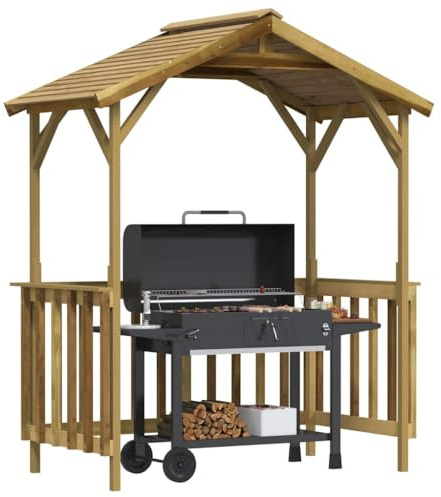 Gazebo per barbecue in legno di pino impregnato, 163,5 x 93 x 210 cm | Tetto resistente alle intemperie, spazio per attrezzi da giardino, resistente alla muffa, legno naturale