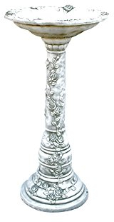 Vogeltränke aus Steinguss, mit Ornamenten verziert