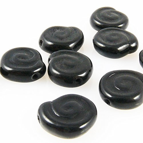 9 Glasperlen schwarz 12mm Bastelperlen Schneckenhaus Perlen Beads -699