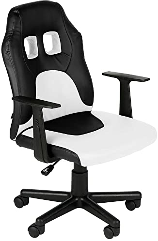 CLP Kinder Gaming Bürostuhl Fun I Schreibtischstuhl Mit Kunstlederbezug Und Abnehmbaren Armlehnen I Drehstuhl Für Mädchen Und Jungen, Farbe:schwarz/weiß