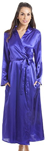 Camille Womens Luxury Long Satin Wrap - Ladies Summer Lightweight & Breathable Robe with Tie Belt Fastening Purple