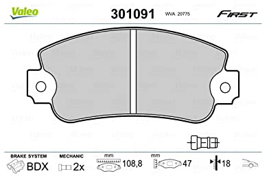 Valeo 4er-Set Bremsbeläge Essential 301091, Vorderachse | ECE-R90 zertifiziert, Valeo Qualität, Getestet für optimale Haltbarkeit und Leistung