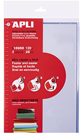 APLI 16956 - Copertina per libri con patta regolabile in PVC, 280 mm, 3 pz