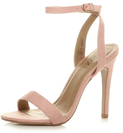 Ajvani Womens Ladies high Heel Ankle Strap Barely There Strappy Sandals Shoes, Baby Pink Suede, 3 UK