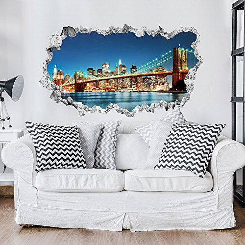 kina 3DC0004 Wand Aufkleber 3D - Einrichtungsideen - Brooklyn Brücke 3D - Misst 100x60 cm - Wanddekoration, Wand Aufkleber, Tapete