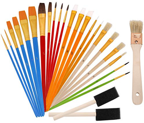 Pinceaux Peinture Set de Pinceau Acrylique Ensemble Premium Complet de 25 Pièces pour Peinture Acrylique Aquarelle Gouache Nail Art