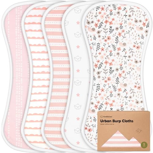 KeaBabies Bio Rülpstücher Baby Junge & Mädchen - 5er Pack Super Saugfähige Baumwoll-Spucktücher für Babys, Weiche & Plüsch Neugeborenen Mulltücher für Milch Spucken, 53cm x 25cm (Sweet Charm)