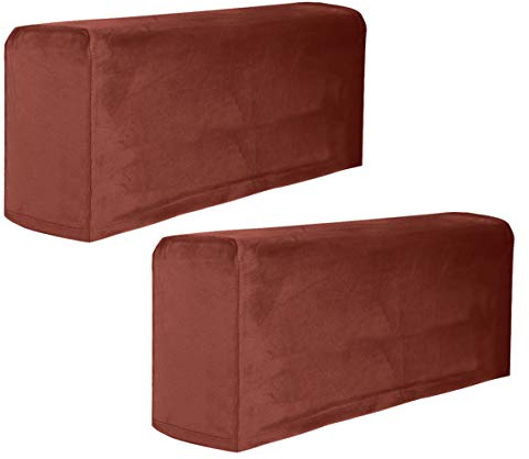 VOSAREA 2pcs Stretch Fabric Armrest Covers Anti-Slip Furniture Protector Armchair Slipcovers for Recliners Sofas Chairs (Coffee)