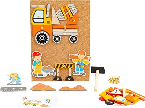 Small Foot 11573 Jeu de Clous Chantier en Bois et liège, avec Motifs sur Le Chantier, à partir de 6 Ans