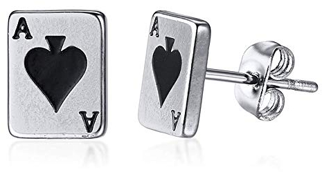 BlackAmazement 2er Set 316L Edelstahl Ohrstecker Ohrringe Pik Ass Spielkarte Zocker Poker silber schwarz Damen Herren