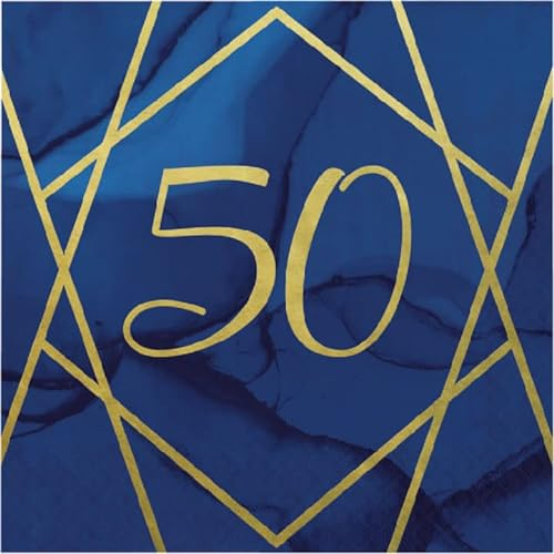 Creative Party PC043DI Servietten 50, Blau, 16 Stück, Marineblau/Gold Geode, 33 x 33 cm