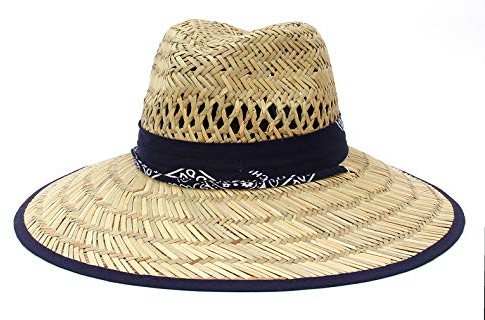 Jelord Sombrero de Paja para Hombre Modelo Panamá Sombrero de Safari de Verano para Campo Sombrero de Playa Decoración de Tela Limpresa con ala Ancha Anti-UV,58 CM