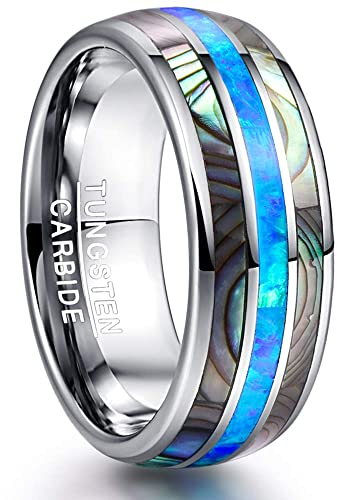 NUNCAD Wolframcarbid Ring mit Opal und Abalone Muschel Unisex Hochzeitsring Jubiläumsring Schmuck Geschenk Größe 73.5 (23.4)