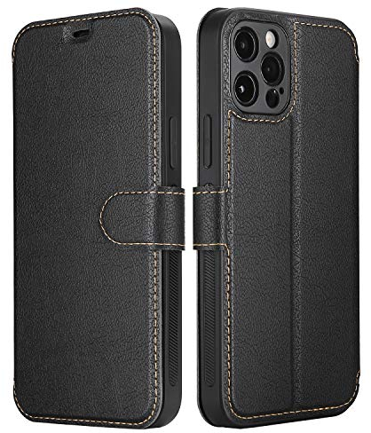 ELESNOW Case for iPhone 12 Pro Max - 6.7, Premium Leather Wallet Flip Cover [Full Lens Protection] [Magnetic Closure] Compatible with Apple iPhone 12 Pro Max (Black)