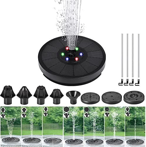 Fuente Solar, Fuente Solar Pequeña para Jardín Bomba Estanque 3,7 W Bomba Agua Solar con 6 Luces LED Colores 7 Boquillas Rociado Diferentes Fuente Piscina Fuente Solar Bomba Fuente Flotante