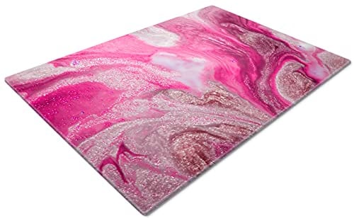 Glass Chopping Board 50 x 40 | Kitchen Worktop Protector | Multifunctional Cutting Board | Work Top Savers | Kitchen Accessories | Extra Large | Pink White Grey