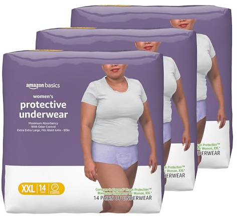 Amazon Basics Postpartum Incontinence Underwear for Women, Maximum Absorbency, Disposable, Bladder Leak Protection, Odor Control, Comfortable Fit, XX-Large, Lavender, 42 Count (3 Packs of 14)