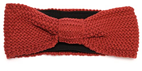 irisaa Damen Winter Stirnband mit Knoten, Strick Haarband Stirnbänder Mädchen mit Schleife Fleece Innenfutter für Frühjahr, stirnband farbe:Wine Rot