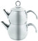 Karaca Belinay Teapot Set, Medium,18/10 Stainless Steel, Turkish Tea Set, Tea Maker, Teapot & Lid (1L 2.2lb) Tea Kettle (1.6L 3.5lb), Tea Sieve, Turkish Tea Maker, Double Teapots, Durable, Silver
