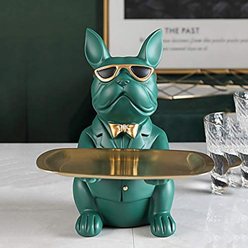 DKIIL NOIYB Harz Coole Hundeskulptur ,Bulldogge dekorative Figur Aufbewahrungstablett, Münze Eingang Schlüssel Snack Halter Moderne Kunst Statue Home Desktop Ornament Dekoration