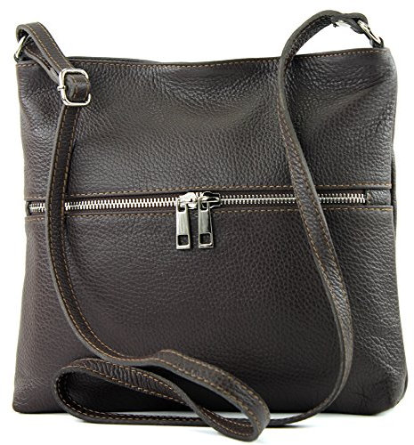 modamoda de T144 Damen Leder Umhängetasche Schultertasche Messenger bag handmade in Italy, Farbe:Dark Chocolate2021