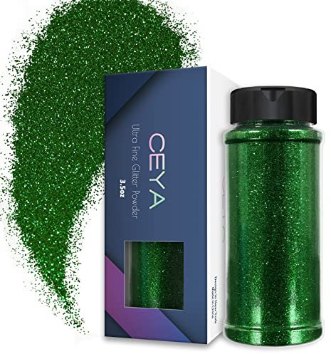 Ceya 3.5oz/ 100g Ultra Fine Glitter Powder Light Green Glitter 1/128” 0.008” 0.2mm for Slime Epoxy Resin Craft Tumbler Jewelry Nail Art Festival Makeup Scrapbook Painting Wedding Cards