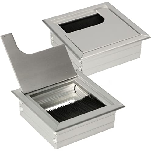 KOTARBAU® 2er Set Aluminium Kabeldurchführung 80x80 mm für Möbel Silber Kabeldose Kabeldurchlass Eckig Eloxiert