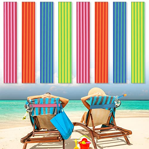 8 Pack Elastic Windproof Towel Clips for Chairs - Towel Strap Holder, Pool, Lounge & Cruise Accessories for Summer (Stripe Style, 11.81 x 1.97 Inch)