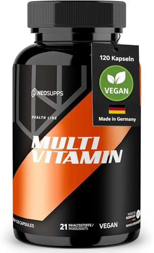 NEOSUPPS Multivitamin Kapseln, 21 Vitamine & Spurenelemente, 120 Kapseln, hochdosiert & vegan, Supplement, Nahrungsergänzungsmittel Made in Germany, optimal für Sportler & aktive Personen