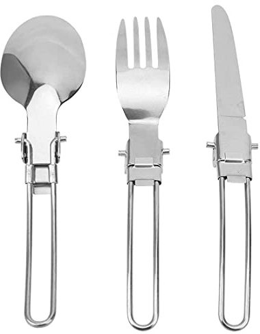 Fezf 3pcs outdoor camping picnic cubiertos de viaje plegable tenedor, cuchillo de la cena, la cena cuchara