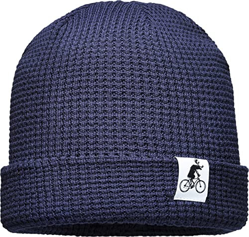 (A) Unisex Organic Cotton Beanie : Fahrrad Elch (Patch) - Mütze Herren Winter - Bio Baumwolle Strickmütze Damen - Fahrradmütze (Navy)