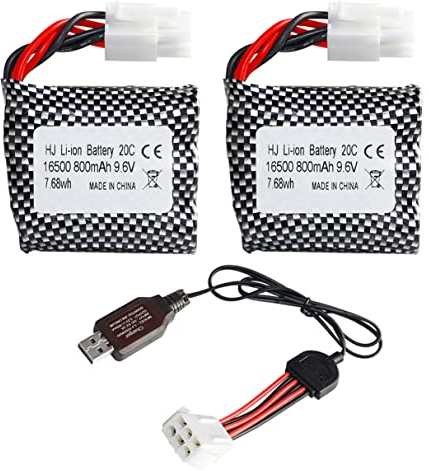Yangers 2 Pack 9.6v 800mah li-ion Battery RC Rechargeable Batteries 20C EL-6P Plug Connector with USB Charger Set for RC Car off road Truck Jumper Vehicle Drift Monster Toys