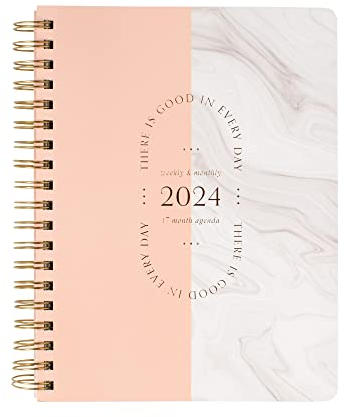 Fringe Studio, 2024 Spiral-Wochenplaner, Aug. 2023 – Dez. 2024, 17 Monate, Papierumschlag, „Good Marble Blush“, 236 Seiten, 24,8 cm x 17,1 cm (844223)