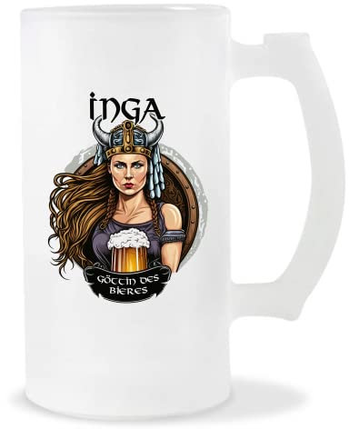 Planetee Bierkrug Inga | Vorname Viking Bierglas mit Spruch lustig Pint Geschenkidee zum Geburtstag