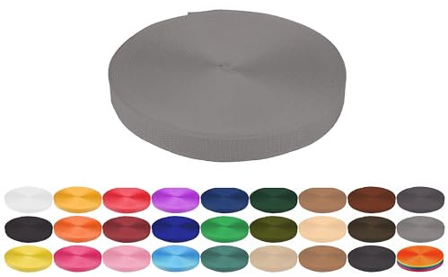 Gurtband 5 Meter aus Polypropylen PP- Gurtband Taschengurtband Breiten 20 mm 25 mm 30 mm 40 mm zur Auswahl (hier Taubengrau 25 mm)