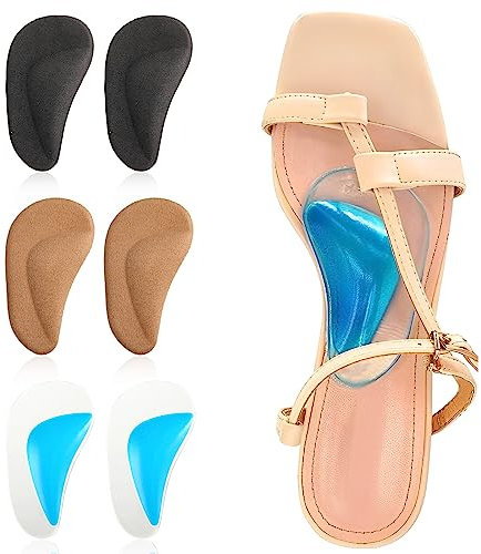 3 Pair Gel Arch Support Pads, Arch Support Insoles Women Adhesive High Arch Pad Arch Insoles Shoe Plantar Fasciitis Gel Arch Pads for Relieve Pressure Foot Arch Support for Women Men Kids, One Size