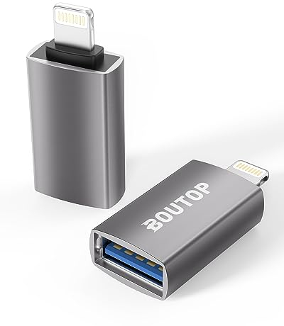 BOUTOP Lot de 2 adaptateurs Lightning vers USB 3 pour Appareil Photo iPhone, iPad, iPod – [Certifié Apple MFi] Adaptateur USB OTG Compatible avec Appareil Photo numérique, clé USB, Lecteur de Carte,