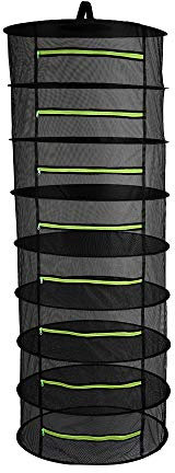 TopHomer 8 Layer Drying Baskets for Herbs 60cm Hanging Collapsible Mesh Drying Rack Net with Zippers for Plant Hydroponics Flowers Vegetables Black