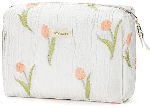 Etercycle - Beauty case in cotone, con motivo floreale kawaii, grande, da viaggio, trapuntato, per donne e ragazze (Tuilp)