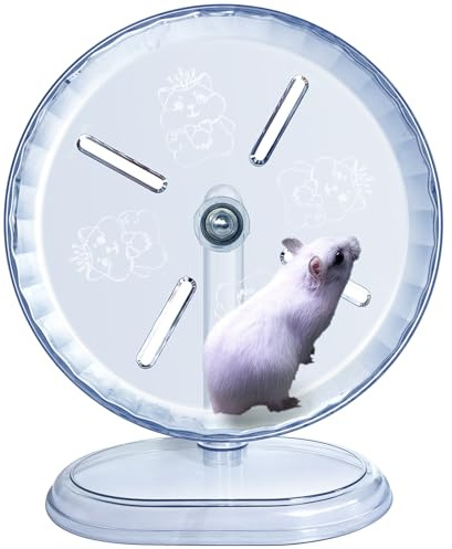 Hamsterrad,Silent Hamster Rad,Silent Wheel,Ruhiges,Super-Silent Hamster Übungsrad,Einstellbarer Stand für Mäuse,Kleintiere (Transparent, Ø21cm)