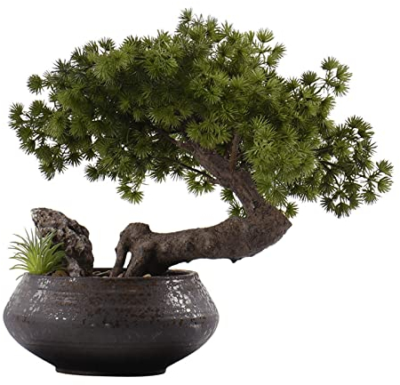 MBELLO Bonsai-Baum, künstlicher künstlicher Neuer grüner Simulations-Willkommenskiefer im chinesischen Stil, 14,9 Zoll großer Toter Holz-Kunstbaum, Wohnzimmer-Dekor, Topfpflanze (Color : Black)