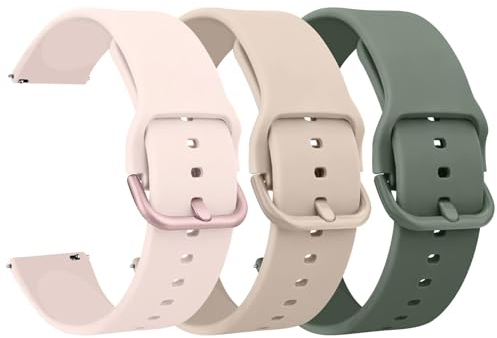 Mugust 3Pack Bracelets de Montres Silicone 20mm 22mm, Remplacement Dégagement Rapide pour Femme Homme 20mm 22mm (22mm, Thé au Lait/Rose/Avocat)
