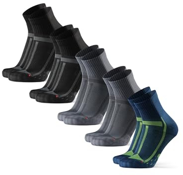 DANISH ENDURANCE Cushioned Running Socks for Long Distances, Anti-Blister, for Men & Women, Unisex, 3 or 5 Pack, Multicolor (2xBlack/Grey, 2xGrey/Black, 1xBlue/Yellow), 3-5