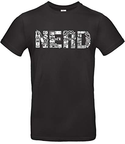 smilo & bron Herren T-Shirt mit Motiv Nerd Bedruckt Schwarz Black 4XL