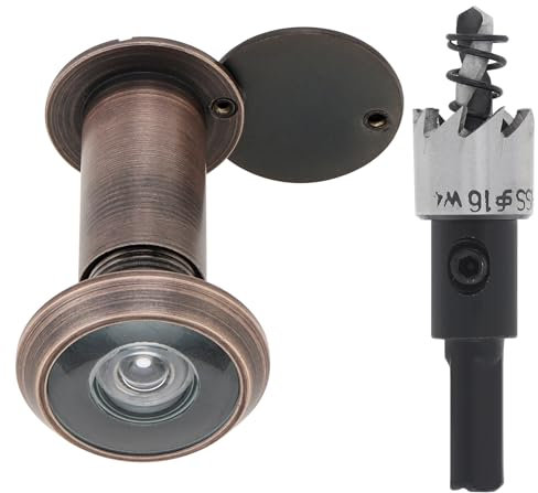 HOJLKLD Door Viewer, Solid Brass 200 Degree Peephole with 16mm (5/8) Drill Bit, 16mm Pipe Diameter Viewer with Heavy Duty Privacy Cover for 35-55mm (1-3/8 to 2-1/6) Doors (Bronze)