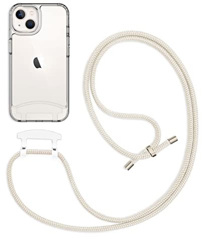 doqui Handyhülle mit abnehmbarem Band | Flexible Handykette verstellbar | Clear-Pearl (iPhone 15)